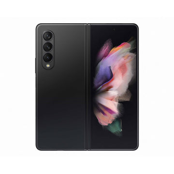Samsung Galaxy Z Fold 3 Smartphone phantom black color showing front and back views on a white background
