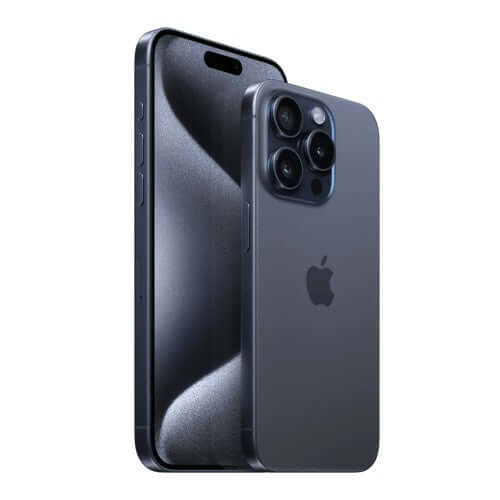 Apple iPhone 15 Pro Blue Titanium Front and Back View