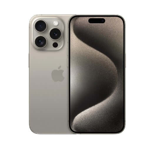 Apple iPhone 15 Pro Natural Titanium Front and Back View
