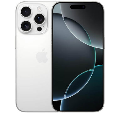 Apple iPhone 16 pro max white titanium color smartphone showing front and back on a white background