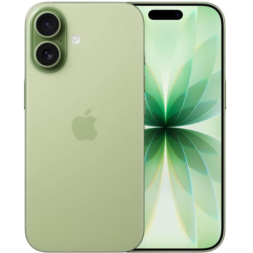 Apple iPhone 17 sage color smartphone showing front and back on a white background