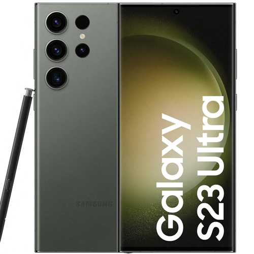 Samsung Galaxy S23 Ultra smartphone showing front and back on a white background