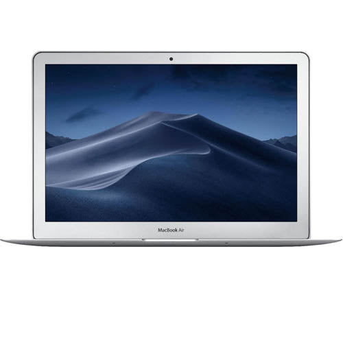 MacBook Air laptop with a desert landscape wallpaper on a white background