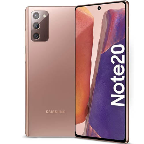 Samsung Galaxy Note20 smartphone showing back and front views on a white background