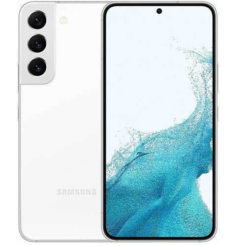 Samsung Galaxy S22 back view showing triple camera module on a white background