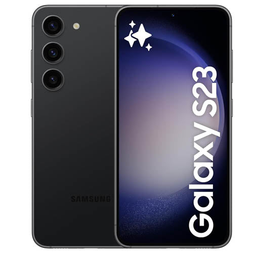 Samsung Galaxy S23 smartphone showing front and back design with 'Galaxy S23' branding.