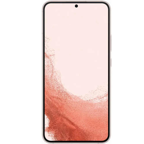 Samsung galaxy s22 5G smartphone  pink gold color showing front  on a white background