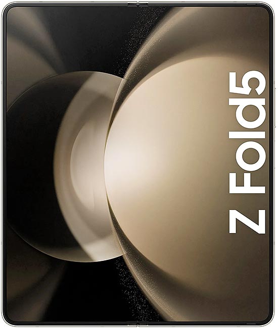 Samsung Z Fold 5 phone showing full disply view on a dark background