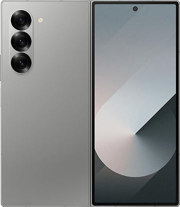 Samsung Galaxy Z Fold 6 Smartphone silver shadow color  showing front and back views on a black background