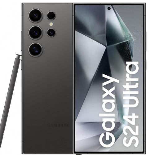 Samsung Galaxy S24 Ultra smartphone showing front and back design on a white background